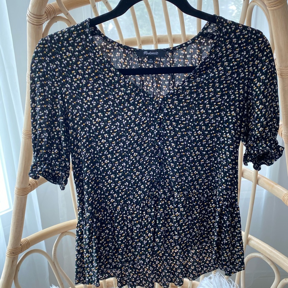 Madewell Button Down Floral Peplum Blouse XS